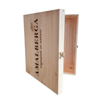 Amalberga branded wooden box for 6 bottles