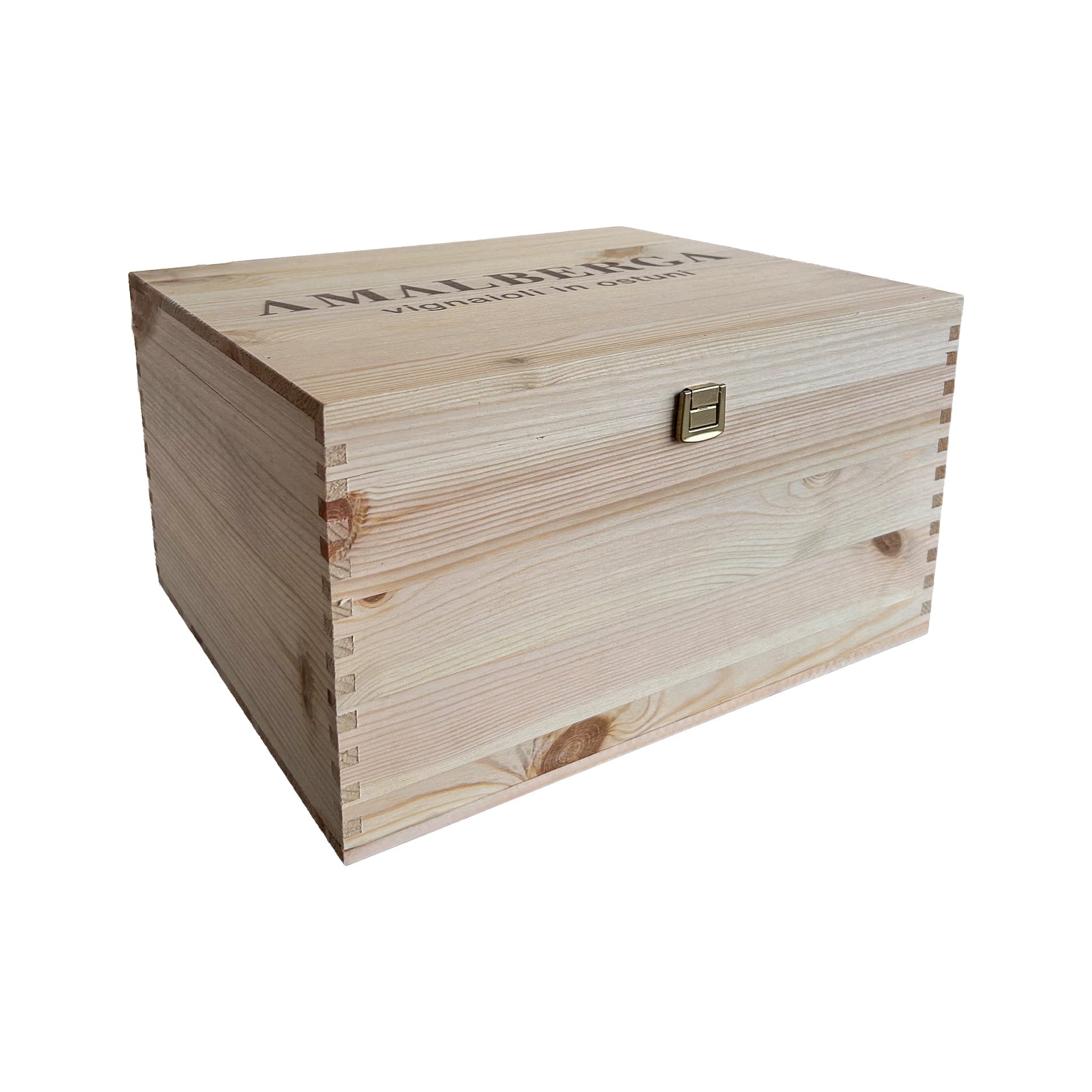 Amalberga branded wooden box for 6 bottles